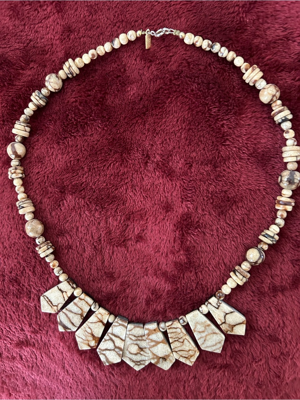 Natural Stone Statement Necklace in Beige - Unbranded